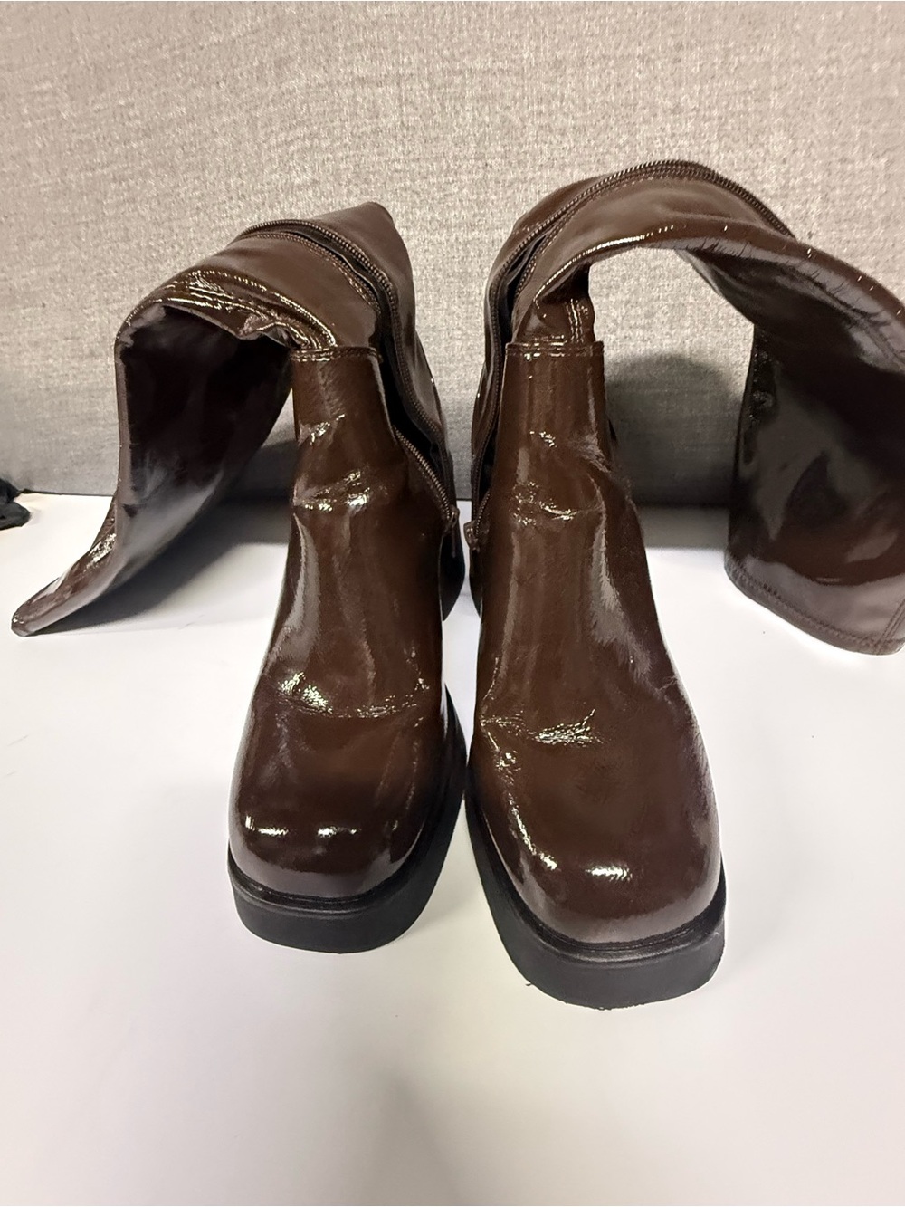 Glossy Chocolate Brown sustainable vegan  Knee-High Boots